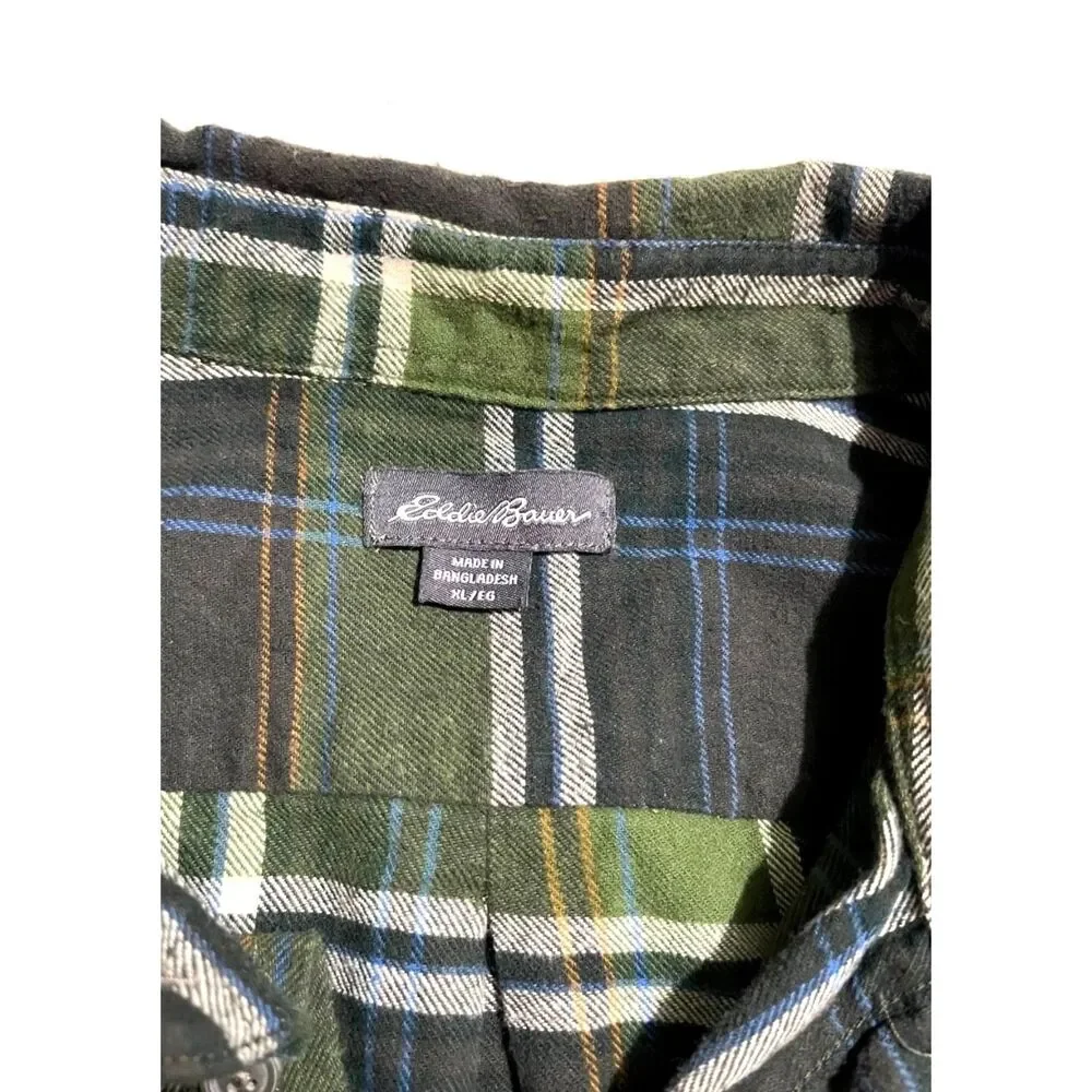 Eddie Bauer buttonup shirt plaid flannel fall winter green casual country men XL